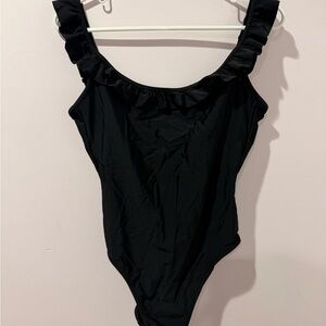 J. Crew Black Ruffled Woman Bodysuit